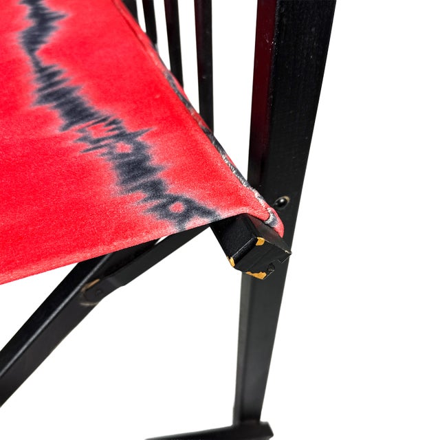 Vintage 1980s Pair of (2) Danish Folding Armchairs / Directors Chairs Set by Hyllinge Møbler - Red Flame Velvet & Black Faux Fur Upholstery For Sale - Image 12 of 18
