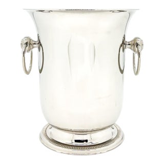 Vintage French Jean Couzon Stainless Steel Champagne Bucket / Wine Cooler With Ring Handles – Hollywood Regency / Neoclassical For Sale