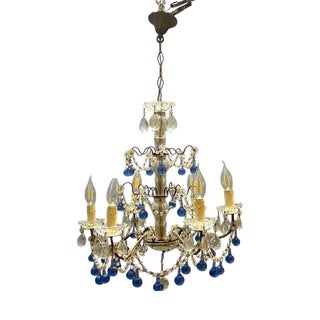 Vintage Macaroni Blue Murano Glass Chandelier, 1950s For Sale