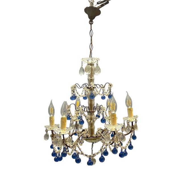 Vintage Macaroni Blue Murano Glass Chandelier, 1950s For Sale