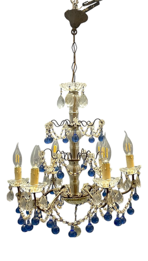 Vintage Macaroni Blue Murano Glass Chandelier, 1950s