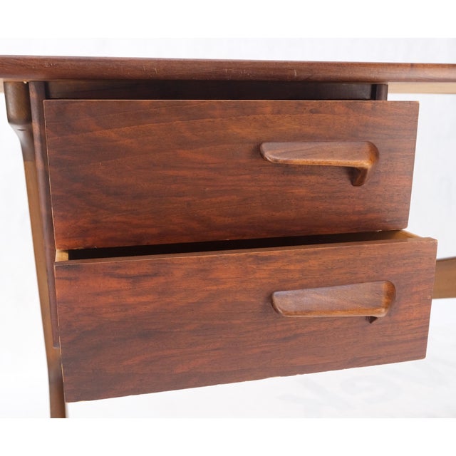 Brown Danish Mid-Century Modern Teak Asymmetrical Z Shape Base Low Profile Desk For Sale - Image 8 of 12