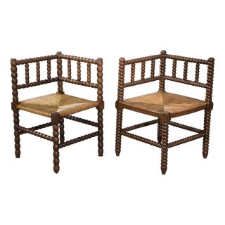 Vintage Turned Wood Corner Chair, 1950s For Sale