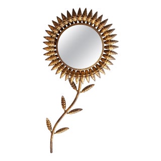 Mid-Century Modern Hand-Crafted Copper and Wood Sunburst Mirror, 1950s For Sale