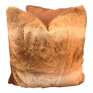 Pair of Oversized Pottery Barn Caramel Faux Fur Pillows With Velvet Backs 27x27