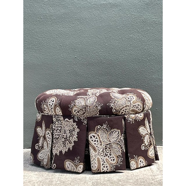 Early 21st Century Vintage Paisley Tufted Ottoman For Sale - Image 5 of 12
