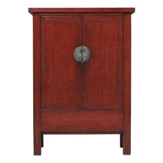 Antique Chinese Red Lacquered Wedding Cabinet For Sale