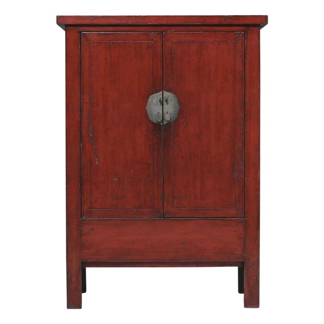 Antique Chinese Red Lacquered Wedding Cabinet For Sale