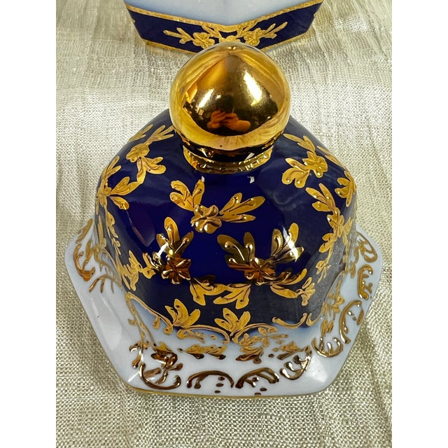 Late 20th Century Cobalt Blue & Gilt French Limoges Hand-Painted Porcelain Ginger Jar Urn With Lid For Sale In Portland, OR - Image 6 of 12