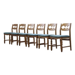 Danish Brutalist Oak Razorblade Dining Chairs attributed to Henning Kjærnulf, 1960s, Set of 6 For Sale