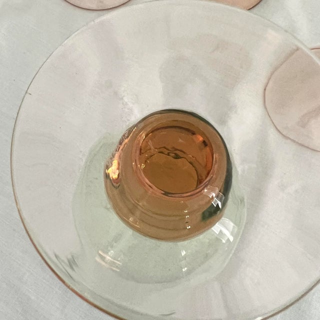 Vintage Green and Pink Etched Goblets - Set of 5 For Sale - Image 4 of 4