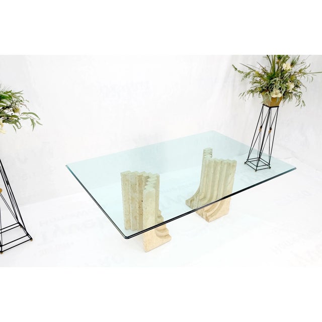 Glass Large Oversize Wide Rectangle Shape Glass Top Travertine Dining Conference Table For Sale - Image 7 of 12