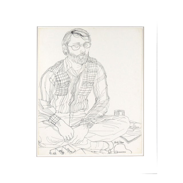Portrait of a Man in a Flannel Shirt in Ink on Paper by Shirley Pittman For Sale