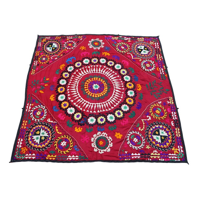 Vintage Hand Embroidered Suzani Wall Hanging, 1920s For Sale