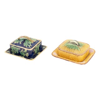 English Majolica Sardine Covered Dishes, 2 For Sale
