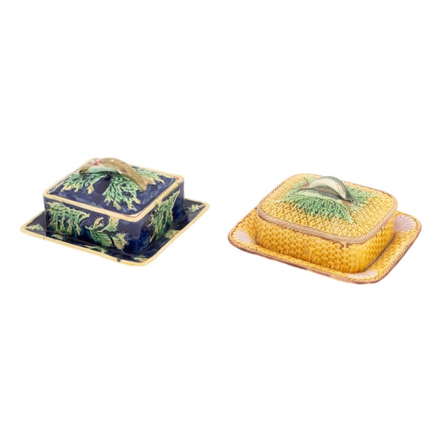 English Majolica Sardine Covered Dishes, 2 For Sale