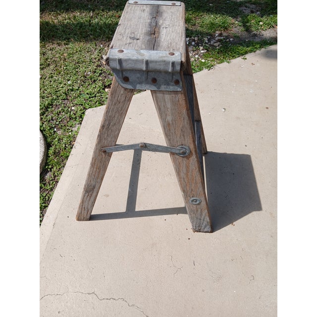 Vintage Wood Mid Century Rustic Two Step Stepstool Ladder For Sale - Image 4 of 6
