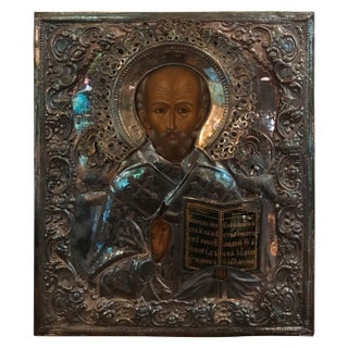 Nikolae Cudotvorec Icon in Silver attributed to E. Fedorowitsch St Petersburg, 1855 For Sale