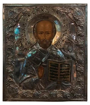 Nikolae Cudotvorec Icon in Silver attributed to E. Fedorowitsch St Petersburg, 1855