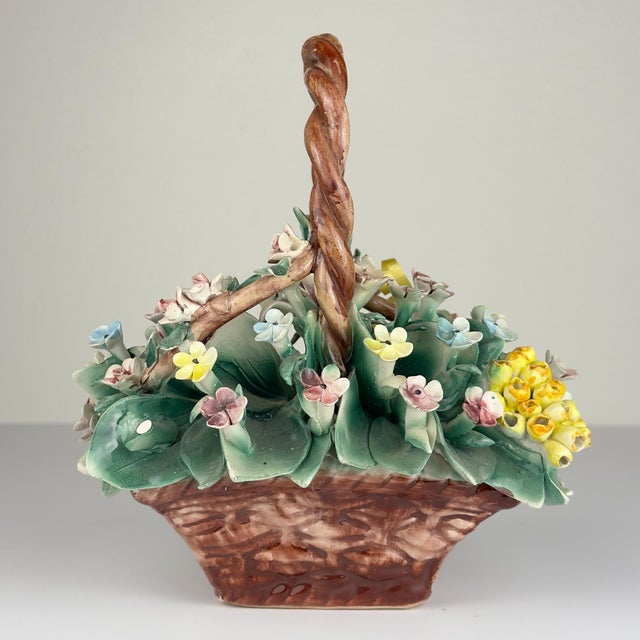 Vintage Ceramic Flower Basket from Capodimonte, Italy 1960s For Sale - Image 13 of 17