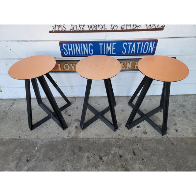 1980s Industrial Metal Counter Stools - Set of 3 For Sale - Image 11 of 18