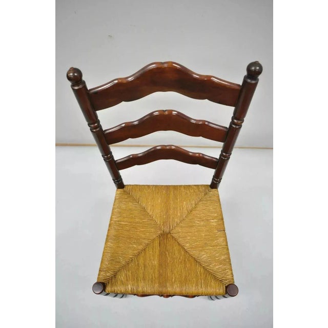 Early 20th Century Antique American Primitive Cherry Wood Woven Rush Seat Ladder Back Side Chair For Sale - Image 4 of 11