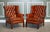 Hand-Dyed Burgundy Brown Leather Wingback Chairs, Set of 2 For Sale - Image 6 of 8