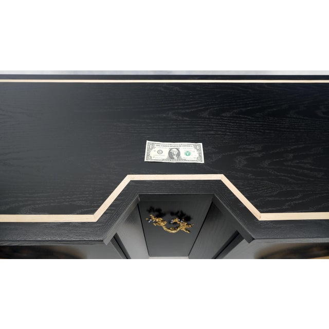 James Mont 1970s Asian Black Lacquer Large Carved Wood Door Pulls 8 Drawer Dresser Credenza For Sale - Image 4 of 12