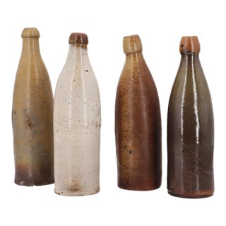 19th Century Antique German Set of Large Four Stoneware Beer Bottles For Sale