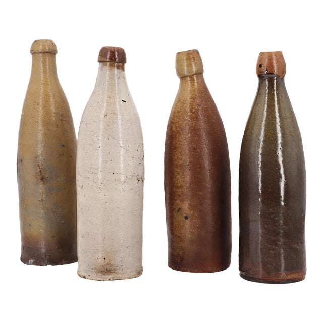19th Century Antique German Set of Large Four Stoneware Beer Bottles For Sale