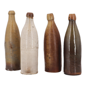 19th Century Antique German Set of Large Four Stoneware Beer Bottles
