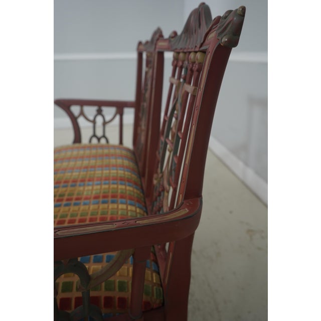 Chinese Chippendale Style Painted Finish Settee Bench For Sale - Image 9 of 18