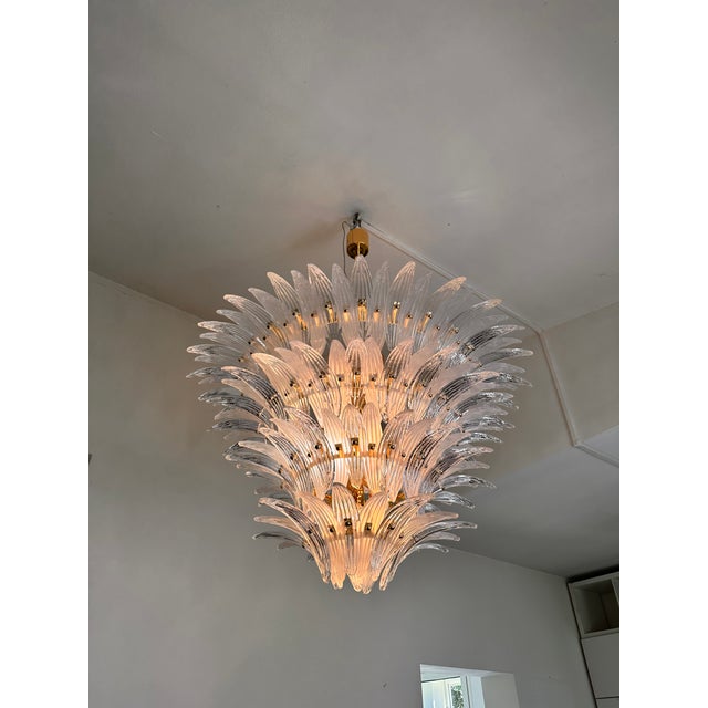 Murano Sputnik Murano Style Glass Palmetta Chandelier Clear and Green For Sale - Image 4 of 6