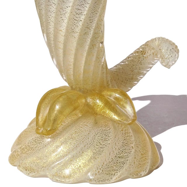Vintage Seguso Murano 1950s Gold Flecks Opal White Italian Art Glass Sculptural Cornucopia Flower Vase For Sale In Orlando - Image 6 of 9