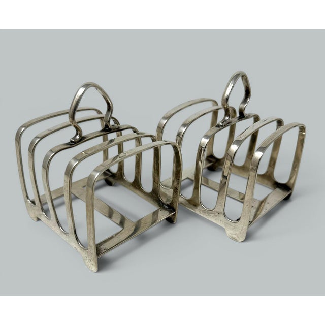Victorian Antique Sterling Silver Pair Lowe Toast Rack Crystal Salt Cellars 1910 7.9 Ozs For Sale - Image 3 of 6