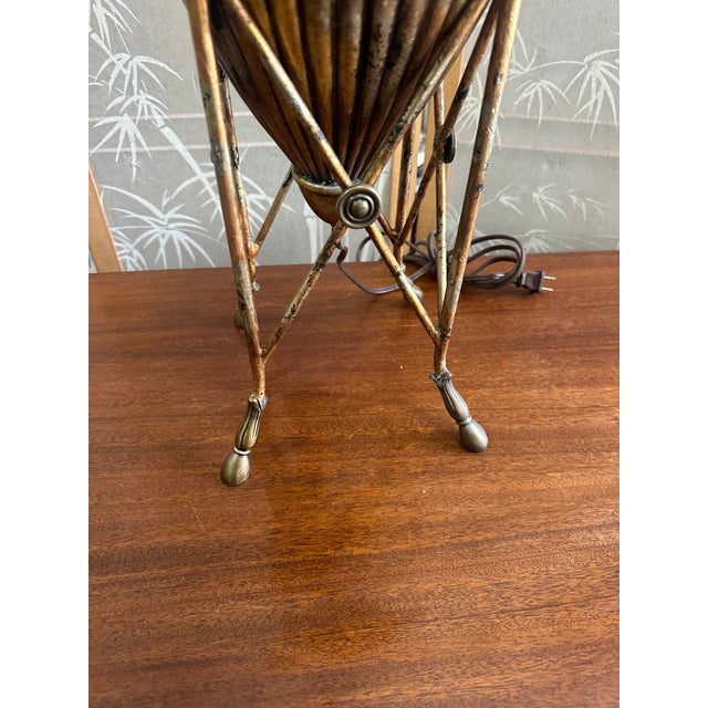 1970s Vintage Brass Colored, Urn Style Footed Table Lamp With Greek Key and Ram Head Details For Sale - Image 5 of 6