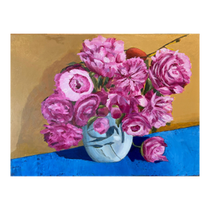 “Peony Explosion" Contemporary Impressionist Floral Still Life in Pinks by Mill Valley Artist Mary Anne McKernie