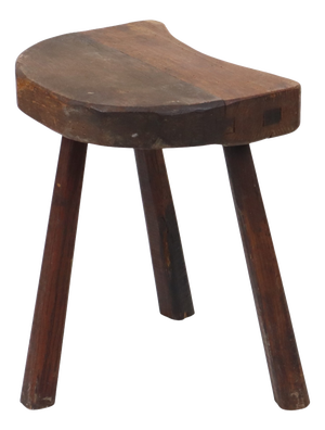 Vintage Rustic Wabi-Sabi Wooden Three-Legged Milking Stool, France