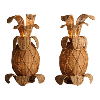 Pineapple Wicker Sconces, Set of 2 For Sale