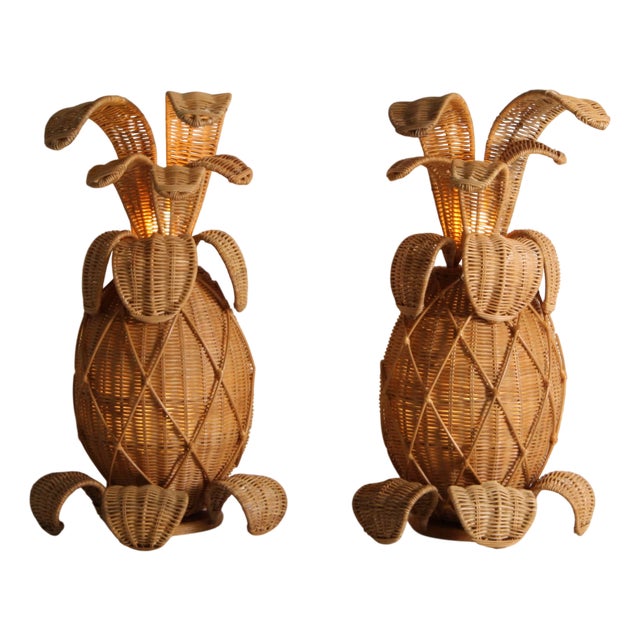 Pineapple Wicker Sconces, Set of 2 For Sale