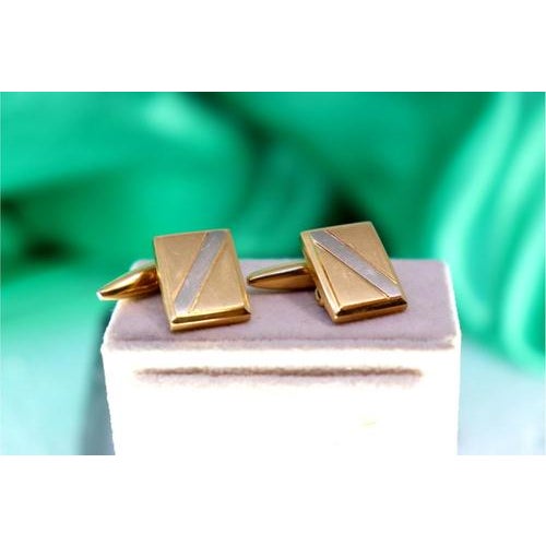 Metal Rectangular Two-Tone Gold Cufflinks, Set of 2 For Sale - Image 7 of 8