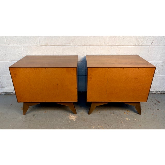 Pair of Unique Mid 20th Century Modern Walnut Nightstands For Sale - Image 15 of 18