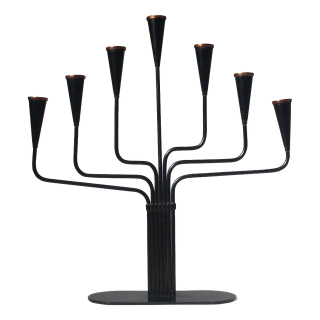 Mid-Century Black Metal and Copper Candelabra by Gunnar Ander for Ystad Metall, 1960s For Sale