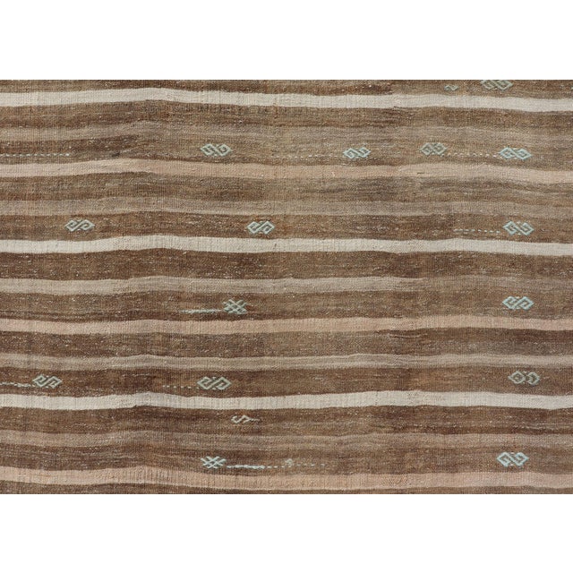 Mid 20th Century Turkish Vintage Kilim With Embroidered Rug With Tan, Taupe, Brown, and Lt. Blue For Sale - Image 5 of 11