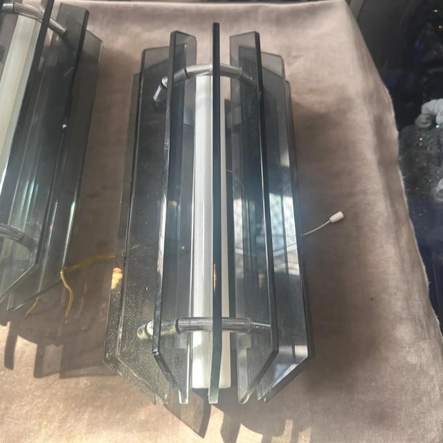 1960s Space Age Gray Glass and Steel Wall Sconces by Veca For Sale - Image 9 of 13