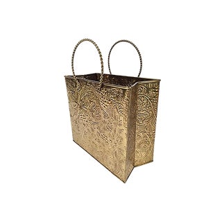 Italian Decorated Brass Shopping Bag For Sale