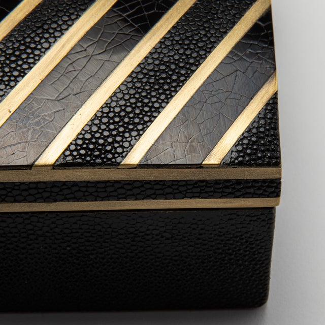 Set of 3 Boxes in Black Oak With Black Shell, Shagreen and Brass Details by R&y Augousti For Sale - Image 12 of 12