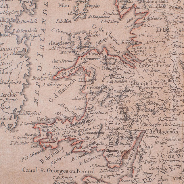 Wood Antique Map of England & Wales, French, Framed Cartography, Georgian, Circa 1780 For Sale - Image 7 of 12