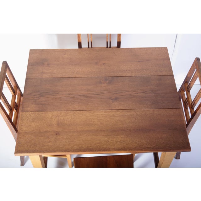 1920s Folk Art Table and Chairs in Oak and Spruce Wood, 1920s, Set of 5 For Sale - Image 5 of 18