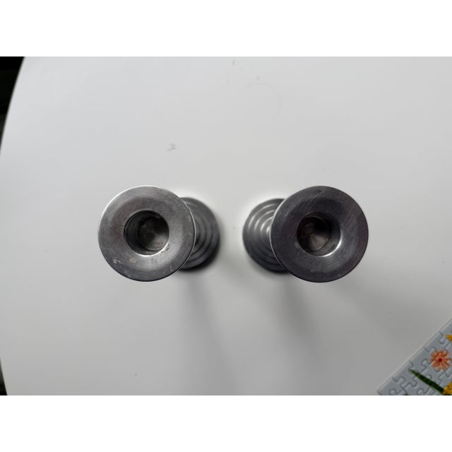 Pair of Industrial Machine Age Candlesticks, Aluminum. For Sale - Image 4 of 5